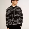 Pulover din amestec de lână pentru bărbați, cu guler rotund și model jacquard argyle