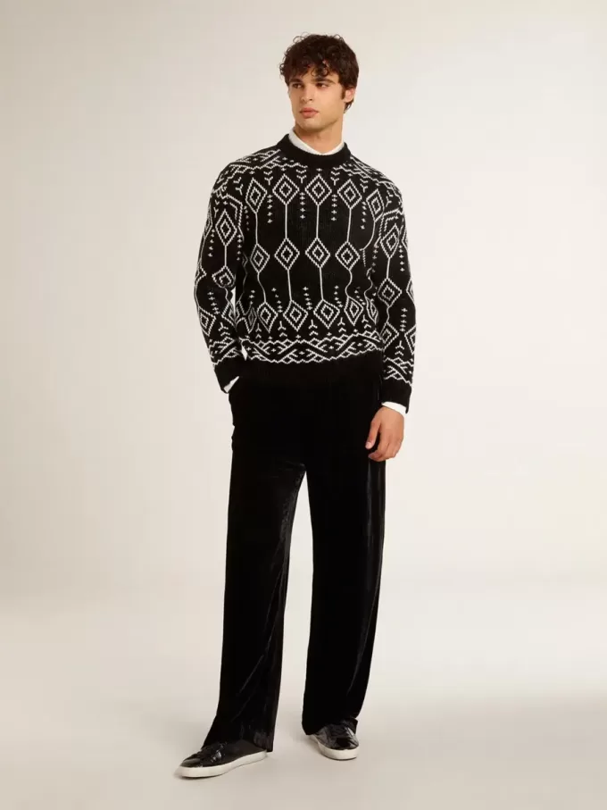 Pulover din amestec de lână pentru bărbați, cu guler rotund și model jacquard argyle