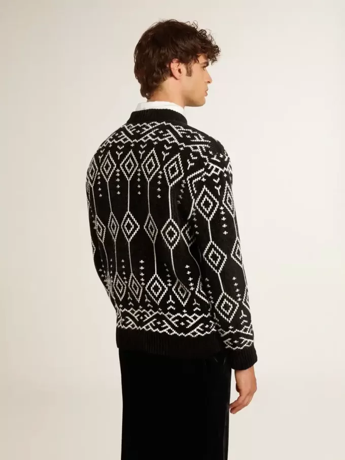 Pulover din amestec de lână pentru bărbați, cu guler rotund și model jacquard argyle