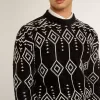 Pulover din amestec de lână pentru bărbați, cu guler rotund și model jacquard argyle