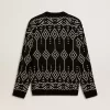 Pulover din amestec de lână pentru bărbați, cu guler rotund și model jacquard argyle