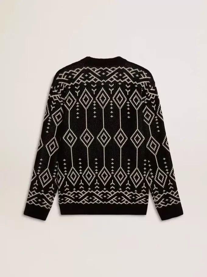 Pulover din amestec de lână pentru bărbați, cu guler rotund și model jacquard argyle