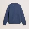 Pulover din lână jacquard albastru deschis pentru bărbați, cu model de culoare crem Pulover din lână jacquard albastru deschis pentru bărbați, cu model de culoare crem