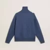Pulover din lână jacquard albastru deschis pentru femei, cu model de culoare crem Pulover din lână jacquard albastru deschis pentru femei, cu model de culoare crem
