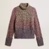 Pulover multicolor cu guler înalt pentru femei, din fire mouliné Pulover multicolor cu guler înalt pentru femei, din fire mouliné