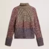 Pulover multicolor cu guler înalt pentru femei, din fire mouliné Pulover multicolor cu guler înalt pentru femei, din fire mouliné