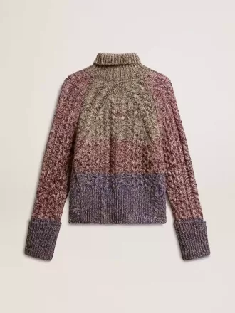 Pulover multicolor cu guler înalt pentru femei, din fire mouliné