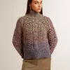 Pulover multicolor cu guler înalt pentru femei, din fire mouliné Pulover multicolor cu guler înalt pentru femei, din fire mouliné