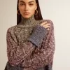 Pulover multicolor cu guler înalt pentru femei, din fire mouliné Pulover multicolor cu guler înalt pentru femei, din fire mouliné