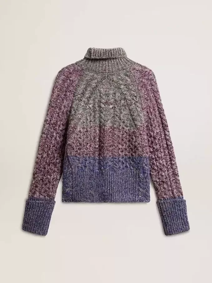 Pulover multicolor cu guler înalt pentru femei, din fire mouliné Pulover multicolor cu guler înalt pentru femei, din fire mouliné