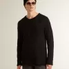 Pulover negru din lână pentru bărbați, cu efect uzat Pulover negru din lână pentru bărbați, cu efect uzat
