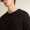 Pulover negru din lână pentru bărbați, cu efect uzat Pulover negru din lână pentru bărbați, cu efect uzat