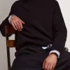 Pulover pentru bărbați cu guler rotund din bumbac albastru închis cu logo Pulover pentru bărbați cu guler rotund din bumbac albastru închis cu logo