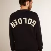 Pulover pentru bărbați cu guler rotund din bumbac albastru închis cu logo Pulover pentru bărbați cu guler rotund din bumbac albastru închis cu logo