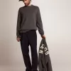 Pulover pentru bărbați cu guler rotund din bumbac gri închis, cu logo pe spate Pulover pentru bărbați cu guler rotund din bumbac gri închis, cu logo pe spate