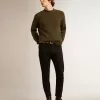 Pulover pentru bărbați cu guler rotund din bumbac verde militar Pulover pentru bărbați cu guler rotund din bumbac verde militar