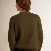 Pulover pentru bărbați cu guler rotund din bumbac verde militar Pulover pentru bărbați cu guler rotund din bumbac verde militar