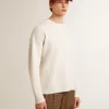 Pulover pentru bărbați cu guler rotund, din lână albă uzată, cu nervuri Pulover pentru bărbați cu guler rotund, din lână albă uzată, cu nervuri