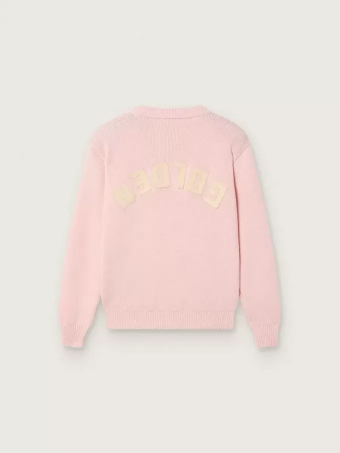 Pulover roz unisex cu nervuri Golden pentru copii, cu logo Golden pe spate Pulover roz unisex cu nervuri Golden pentru copii, cu logo Golden pe spate
