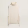 Pulover unisex alb, fără mâneci, cu guler înalt, din lână cu nervuri Pulover unisex alb, fără mâneci, cu guler înalt, din lână cu nervuri