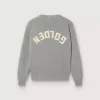 Pulover unisex Golden pentru copii, din tricot melanjat gri, cu logo pe spate Pulover unisex Golden pentru copii, din tricot melanjat gri, cu logo pe spate