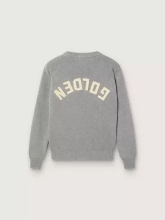 Pulover unisex Golden pentru copii, din tricot melanjat gri, cu logo pe spate