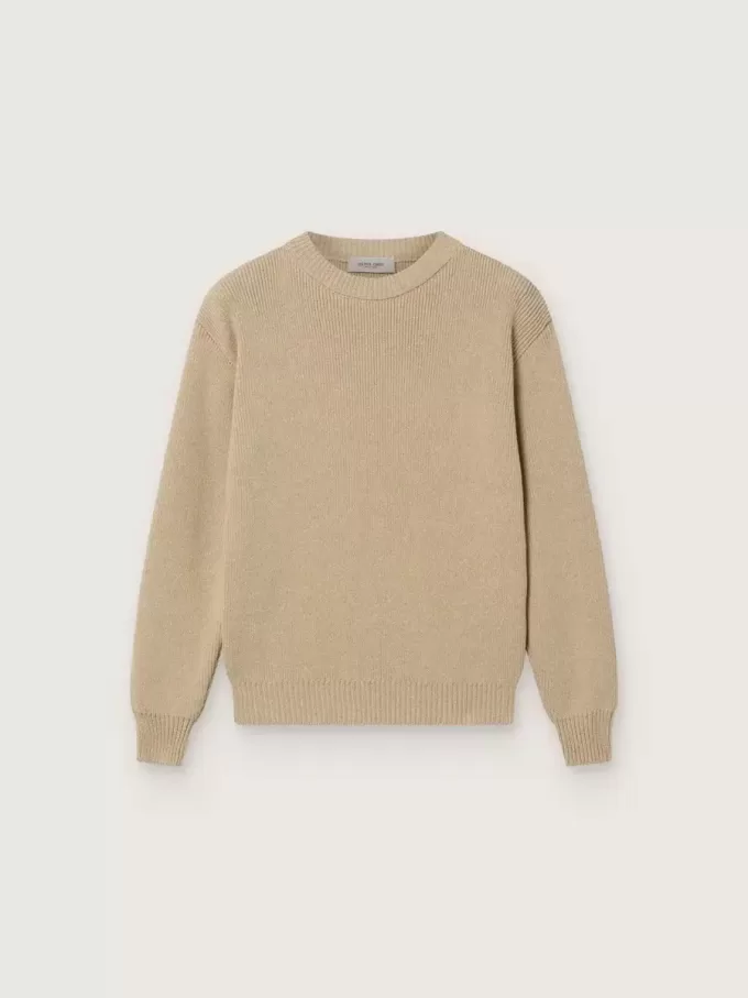 Pulover unisex pentru copii, de culoare bej auriu, cu nervuri și logo pe spate Pulover unisex pentru copii, de culoare bej auriu, cu nervuri și logo pe spate