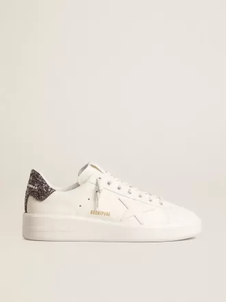 Purestar pentru femei, cu stea din piele albă și talpă antracit cu glitter