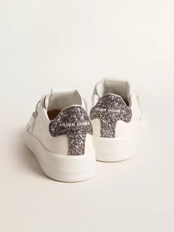 Purestar pentru femei, cu stea din piele albă și talpă antracit cu glitter Purestar pentru femei, cu stea din piele albă și talpă antracit cu glitter