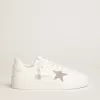 Purestar pentru femei din piele albă cu stea din cristal Swarovski argintiu Purestar pentru femei din piele albă cu stea din cristal Swarovski argintiu