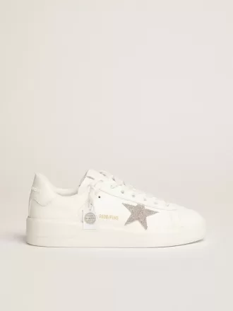 Purestar pentru femei din piele albă cu stea din cristal Swarovski argintiu