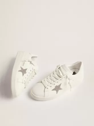 Purestar pentru femei din piele albă cu stea din cristal Swarovski argintiu