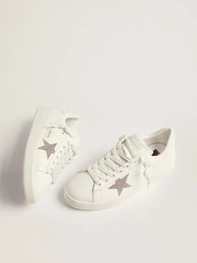 Purestar pentru femei din piele albă cu stea din cristal Swarovski argintiu Purestar pentru femei din piele albă cu stea din cristal Swarovski argintiu