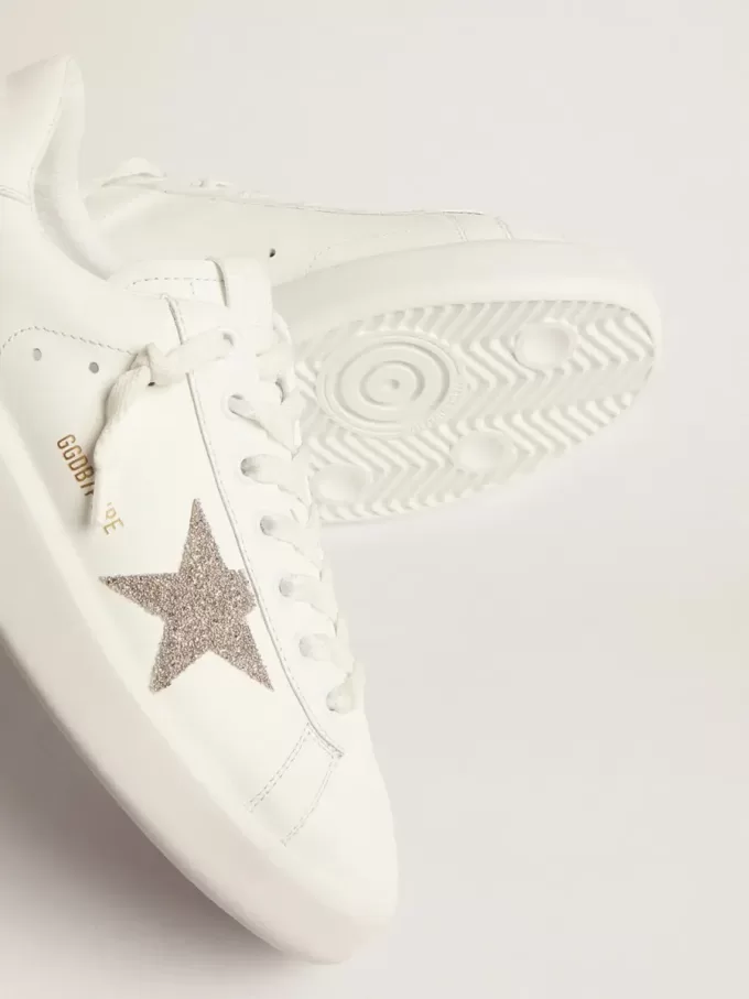 Purestar pentru femei din piele albă cu stea din cristal Swarovski argintiu Purestar pentru femei din piele albă cu stea din cristal Swarovski argintiu
