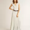Rochie albastru deschis pentru femei, cu model cu dungi verticale Rochie albastru deschis pentru femei, cu model cu dungi verticale
