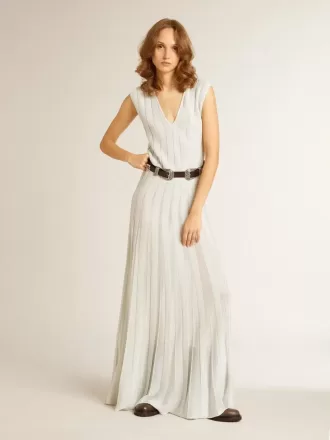 Rochie albastru deschis pentru femei, cu model cu dungi verticale