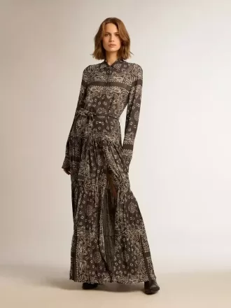 Rochie cămașă gri antracit cu imprimeu paisley