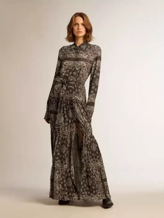 Rochie cămașă gri antracit cu imprimeu paisley Rochie cămașă gri antracit cu imprimeu paisley