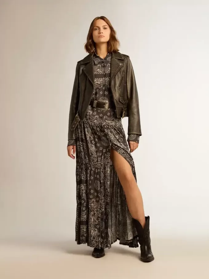 Rochie cămașă gri antracit cu imprimeu paisley Rochie cămașă gri antracit cu imprimeu paisley