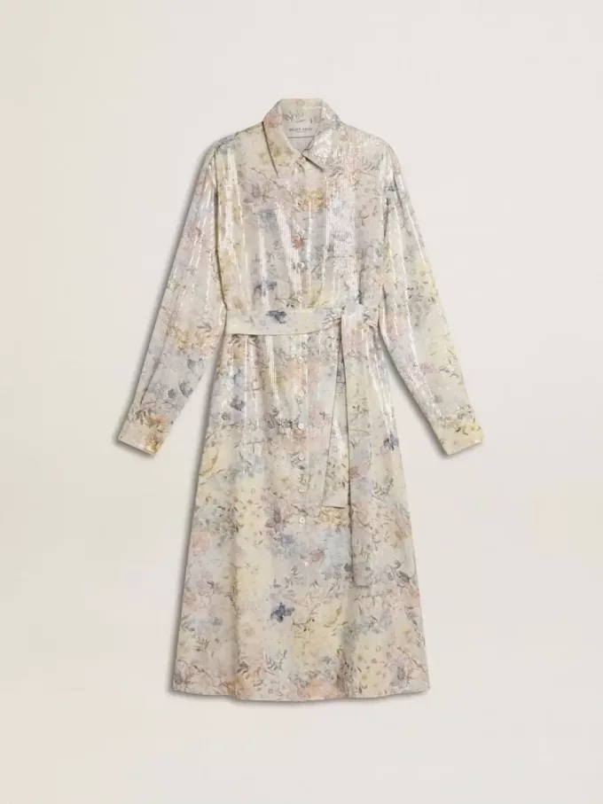 Rochie cămașă pentru femei cu imprimeu floral multicolor cu paiete Rochie cămașă pentru femei cu imprimeu floral multicolor cu paiete