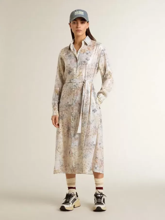 Rochie cămașă pentru femei cu imprimeu floral multicolor cu paiete Rochie cămașă pentru femei cu imprimeu floral multicolor cu paiete