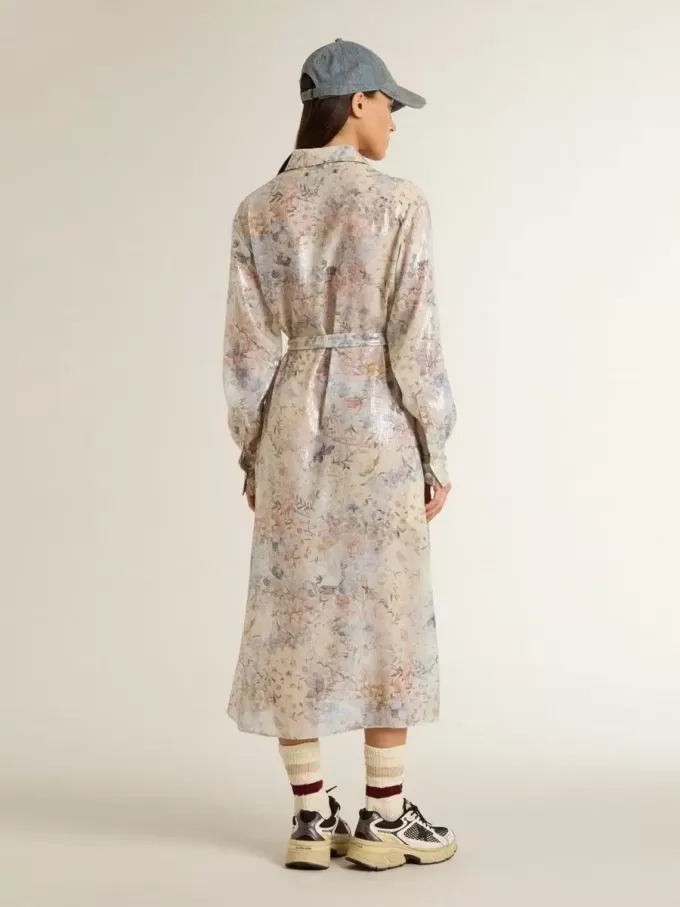 Rochie cămașă pentru femei cu imprimeu floral multicolor cu paiete Rochie cămașă pentru femei cu imprimeu floral multicolor cu paiete