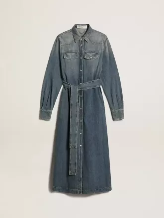 Rochie cămașă pentru femei din denim cu curea