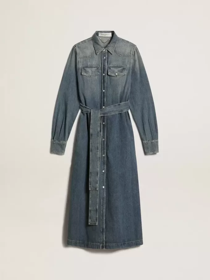 Rochie cămașă pentru femei din denim cu curea Rochie cămașă pentru femei din denim cu curea