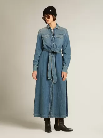 Rochie cămașă pentru femei din denim cu curea