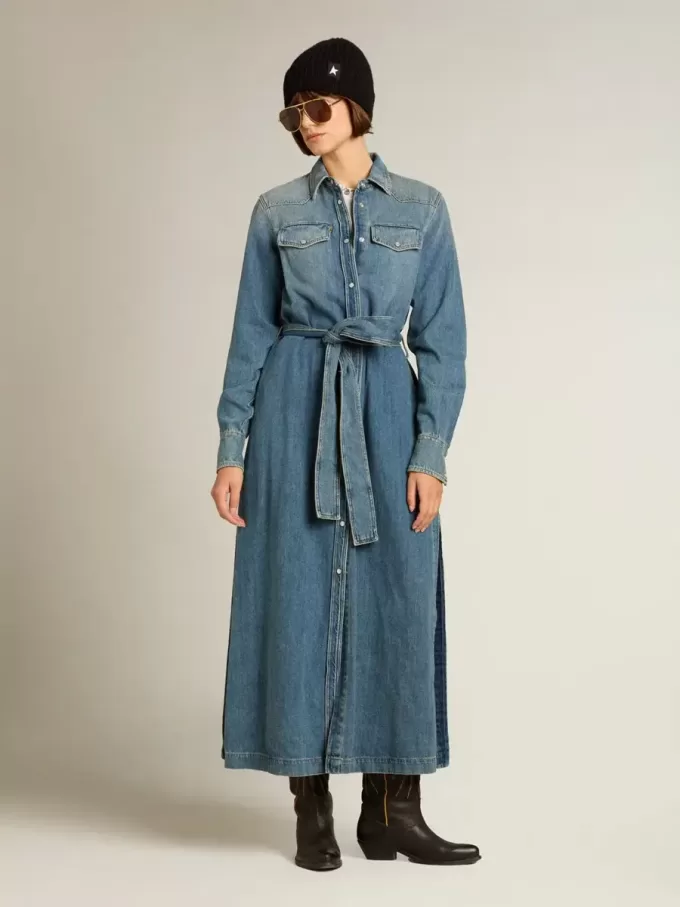 Rochie cămașă pentru femei din denim cu curea Rochie cămașă pentru femei din denim cu curea
