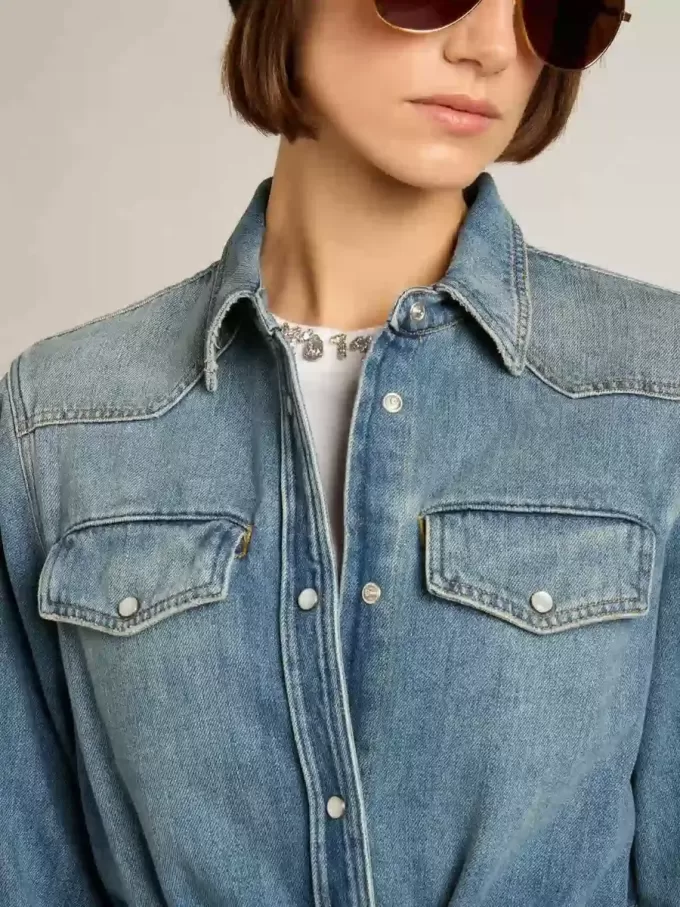 Rochie cămașă pentru femei din denim cu curea Rochie cămașă pentru femei din denim cu curea