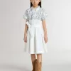 Rochie cămașă pentru fete din pânză de bumbac albă, cu imprimeu nautic albastru și bordură albă Rochie cămașă pentru fete din pânză de bumbac albă, cu imprimeu nautic albastru și bordură albă