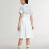Rochie cămașă pentru fete din pânză de bumbac albă, cu imprimeu nautic albastru și bordură albă Rochie cămașă pentru fete din pânză de bumbac albă, cu imprimeu nautic albastru și bordură albă