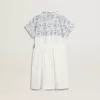 Rochie cămașă pentru fete din pânză de bumbac albă, cu imprimeu nautic albastru și bordură albă Rochie cămașă pentru fete din pânză de bumbac albă, cu imprimeu nautic albastru și bordură albă